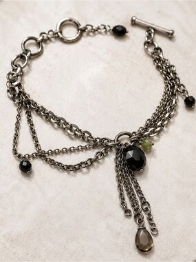 🖤 Silver & Gunmetal Charm Bracelet | Layered Chain Statement Jewelry